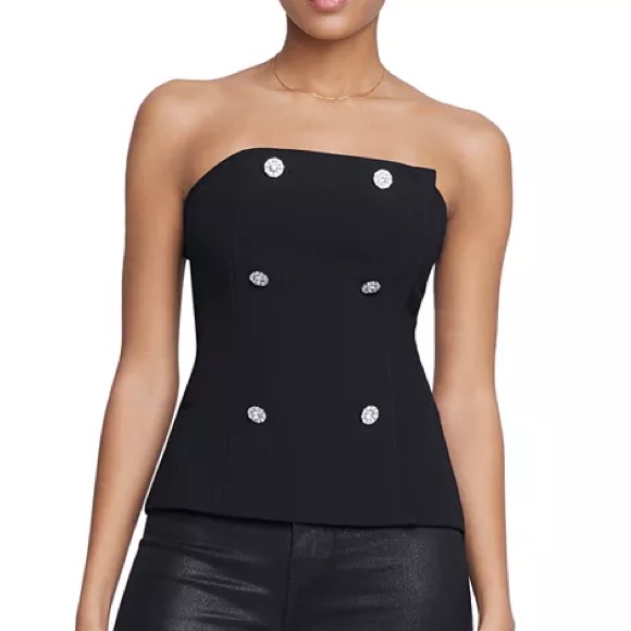 L'agence. Strapless Crystal-Embellished Woven Bustier Top